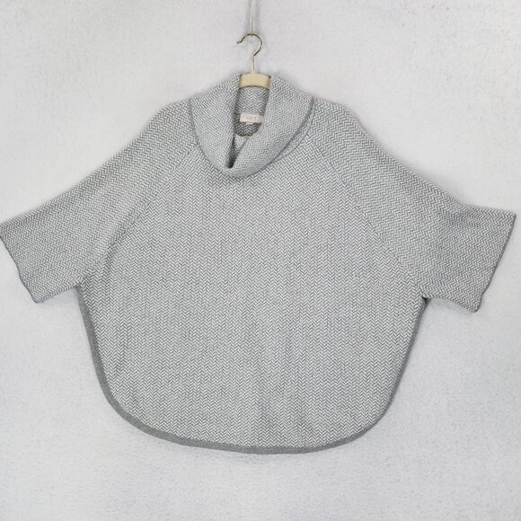 LOFT Sweater Womens XS Gray Herringbone Cowl Neck Pullover Knit Poncho Casual - Picture 6 of 10